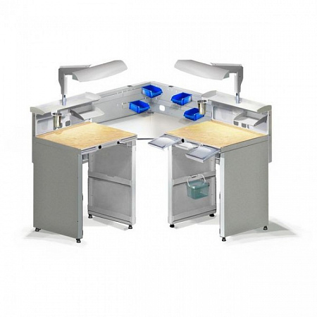 Аверон СЗТ 4.3 МАСТЕР КОНЕР - угловой стол для зубного техника на 2 рабочие зоны